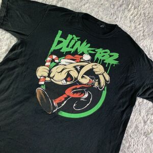 Blink 182 Shirt Mens Large Black Green Red Christmas Xmas Candy Cane Punk Band